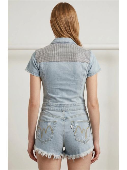 Shorts Denim Chiaro con Strappi e Orlo Sfilacciato  Vita Media - Stile Casual Glam Met Met | M12 T4L932V.UNICA